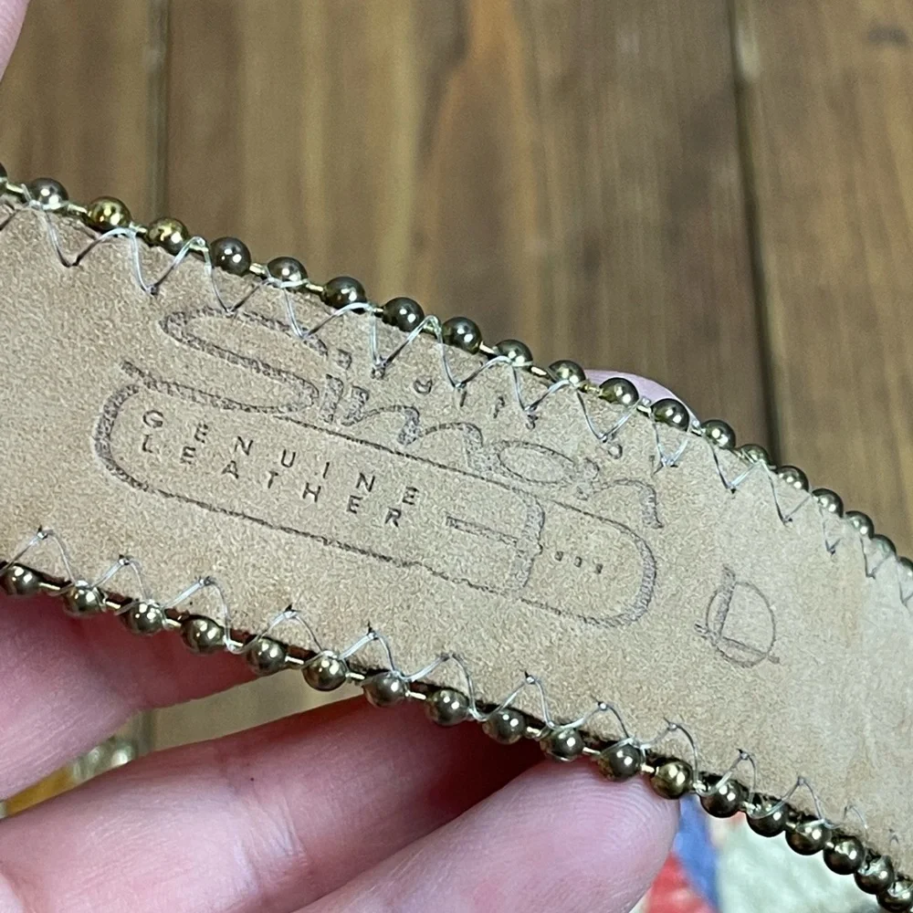BB Simon size large metallic gold and colorful leather belt vintage